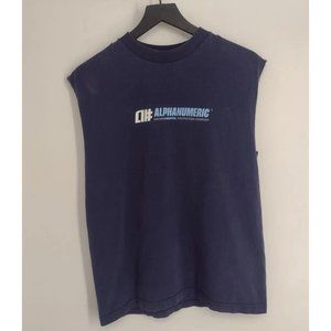 VTG 90s Y2K Alphanumeric Chopped Sleeves Skate Faded Blue Tank T-Shirt Mens S
